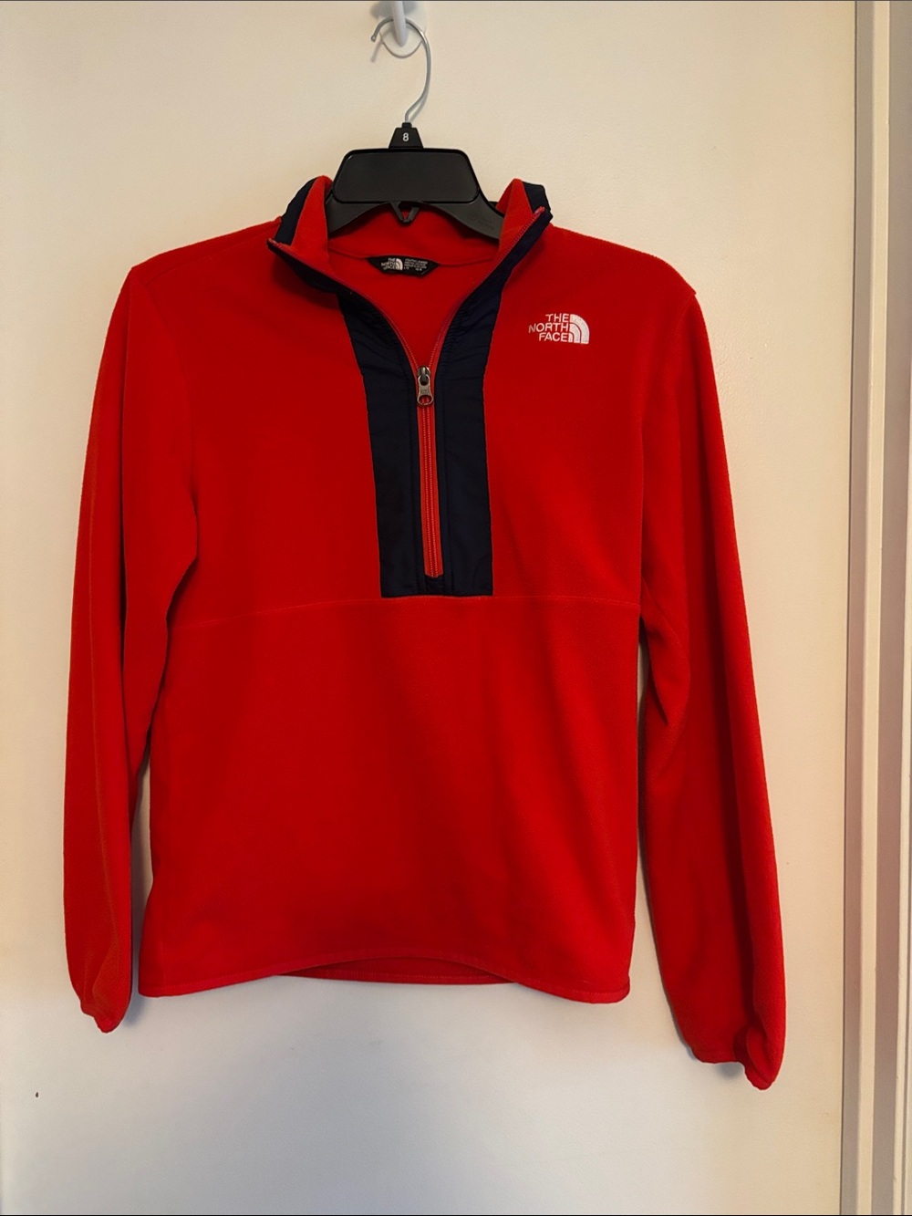 The North Face Red Kids Zip-Up Fleece with Navy Trim